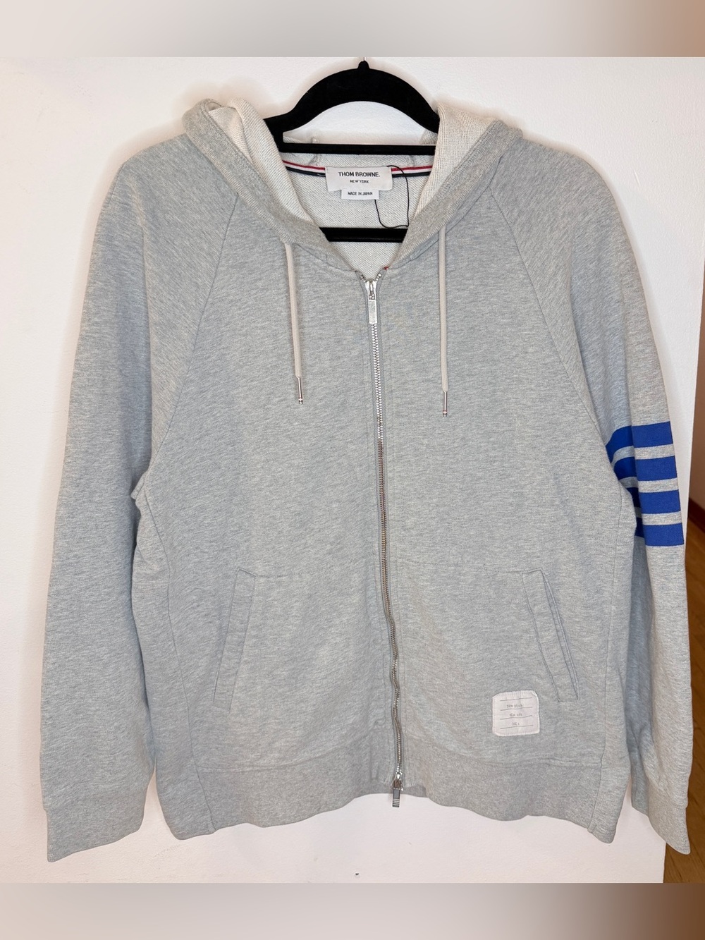 Thom Browne 4 Bar Zip Hoodie Size 4 Gray Blue Stripe Cotton Made Japan Raglan